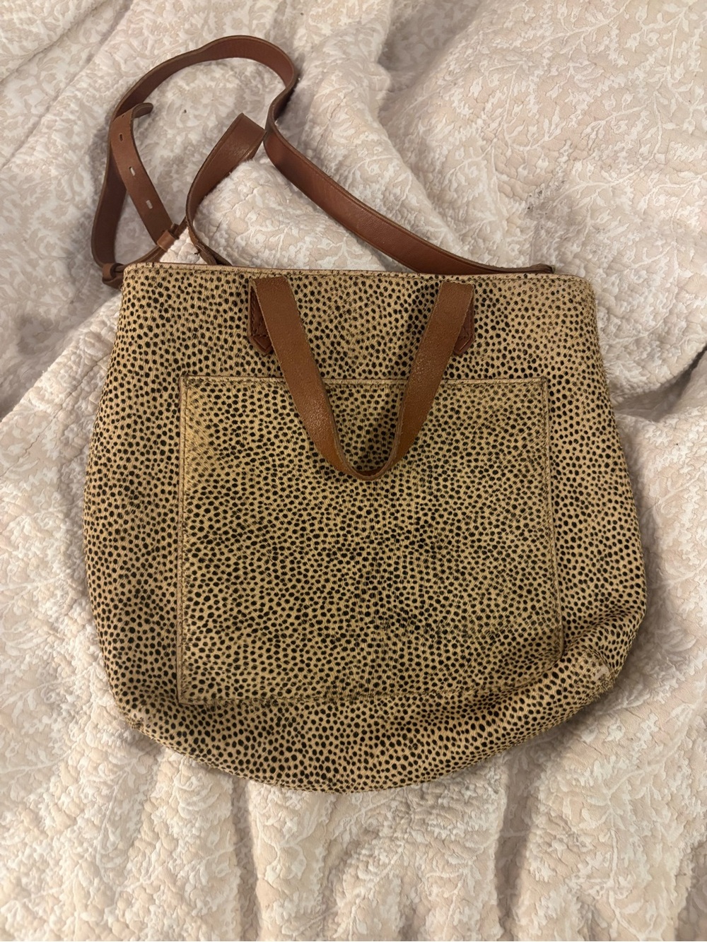 Madewell Spotted Tan Shopper Tote Bag with Brown Leather Straps